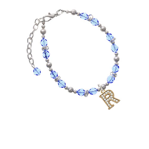 Goldtone Кристалл Initial R Light браслет с голубыми бусинами| |
