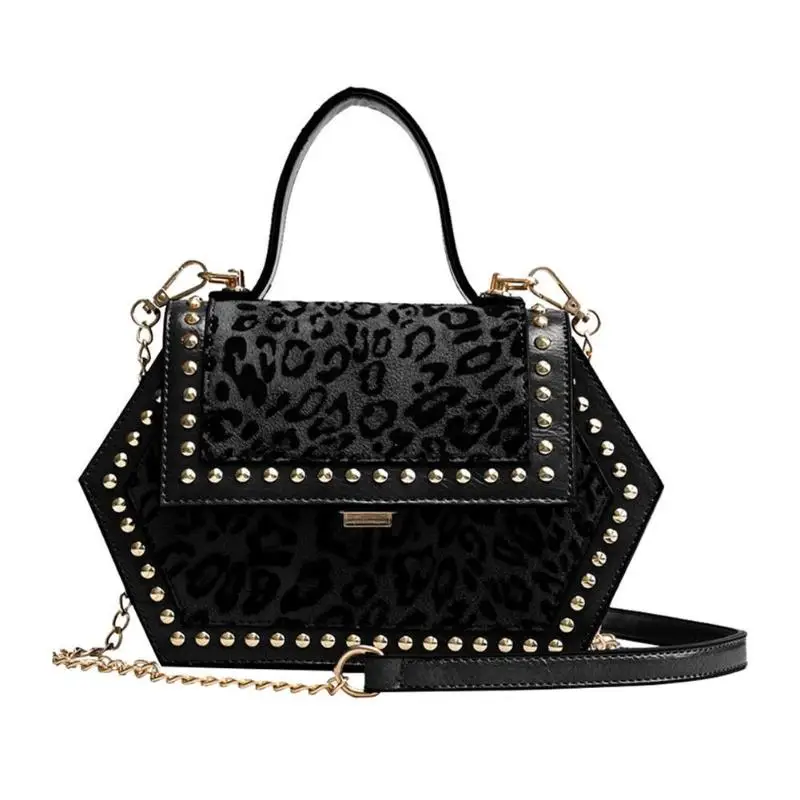 

Rivet Leopard Small Tote bag 2019 New High quality Velvet Women's Designer Handbag Lock Chain Shoulder Messenger bag