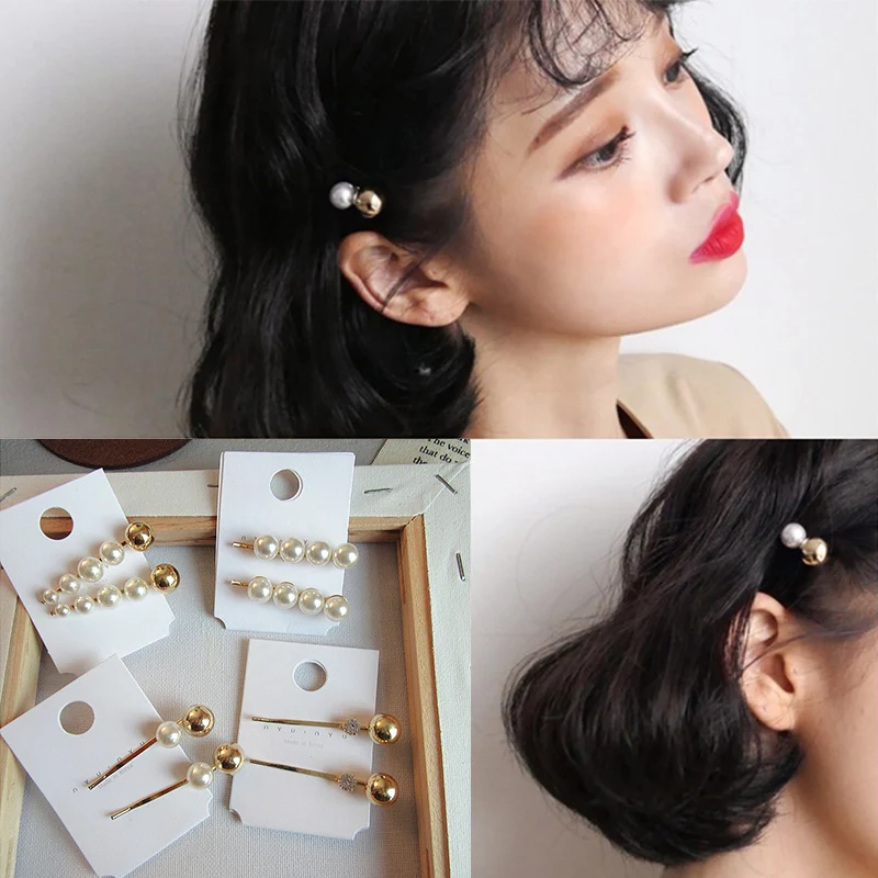 

Fashion metal ball imitation pearl hairpins vintage girls hair clip Korean simple headwear unique elegant metal hair accessories
