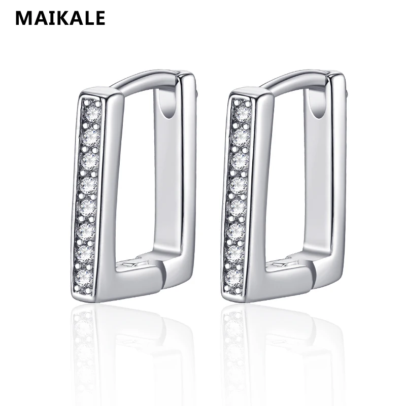 

MAIKALE Trendy Samll Stud Earrings for Women Gold Silver Color Plated Square Cubic Zirconia Earrings Female Jewelry Accessories