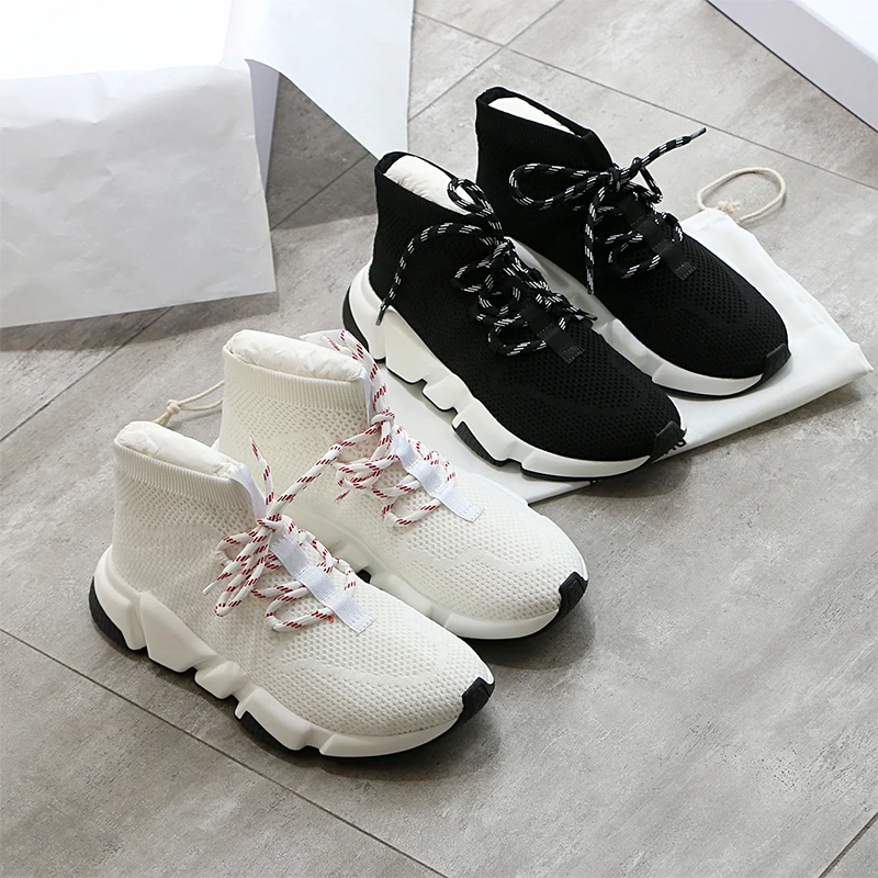 

high top fly knit sneaker new women sneakers lace-up stretch socks boots ultra comfortable casual dad shoes speed trainer shoes