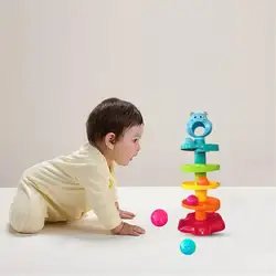 Мяч прокатки падения игрушки и милые красочные медведь Моделирование 5 Слои башня для новорожденных малышей Run 3 шары на пандусы