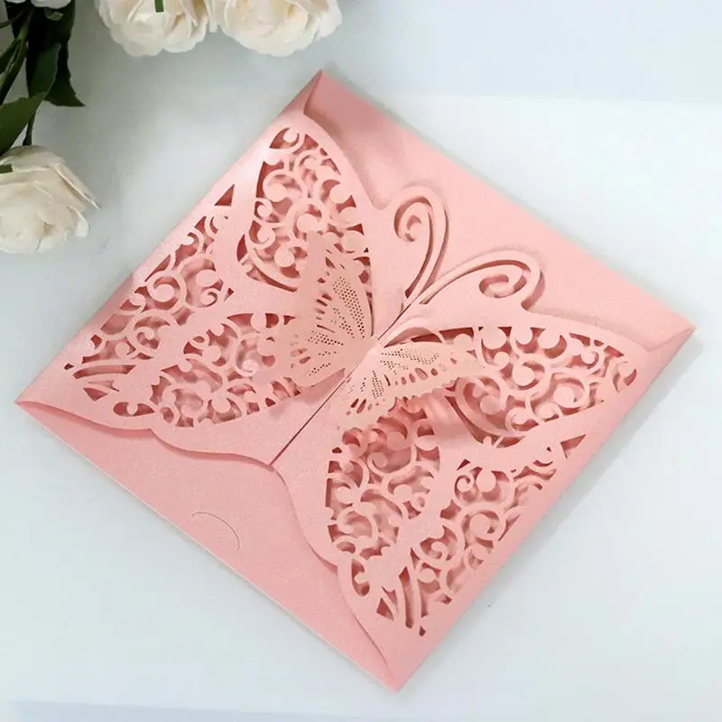  10pcs Hollow Butterfly Wedding Invitation Cards Card Paper and Cover Kit for Wedding Birthday Showe - 33007028067