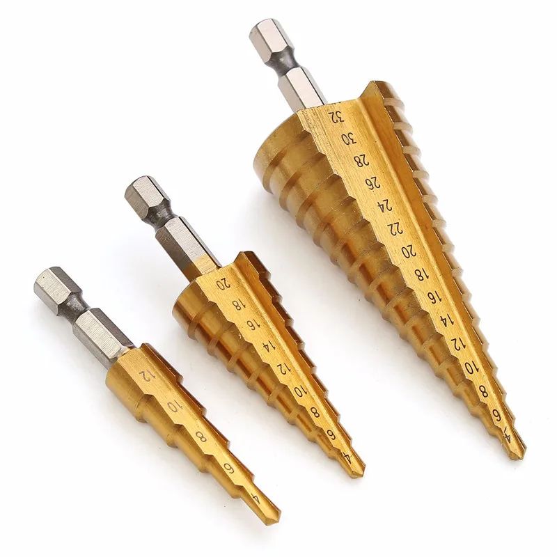

3pcs HSS Titanium Plated Spiral Step Grooved Drill Bit Set 2018 New Arrival Drill Bit