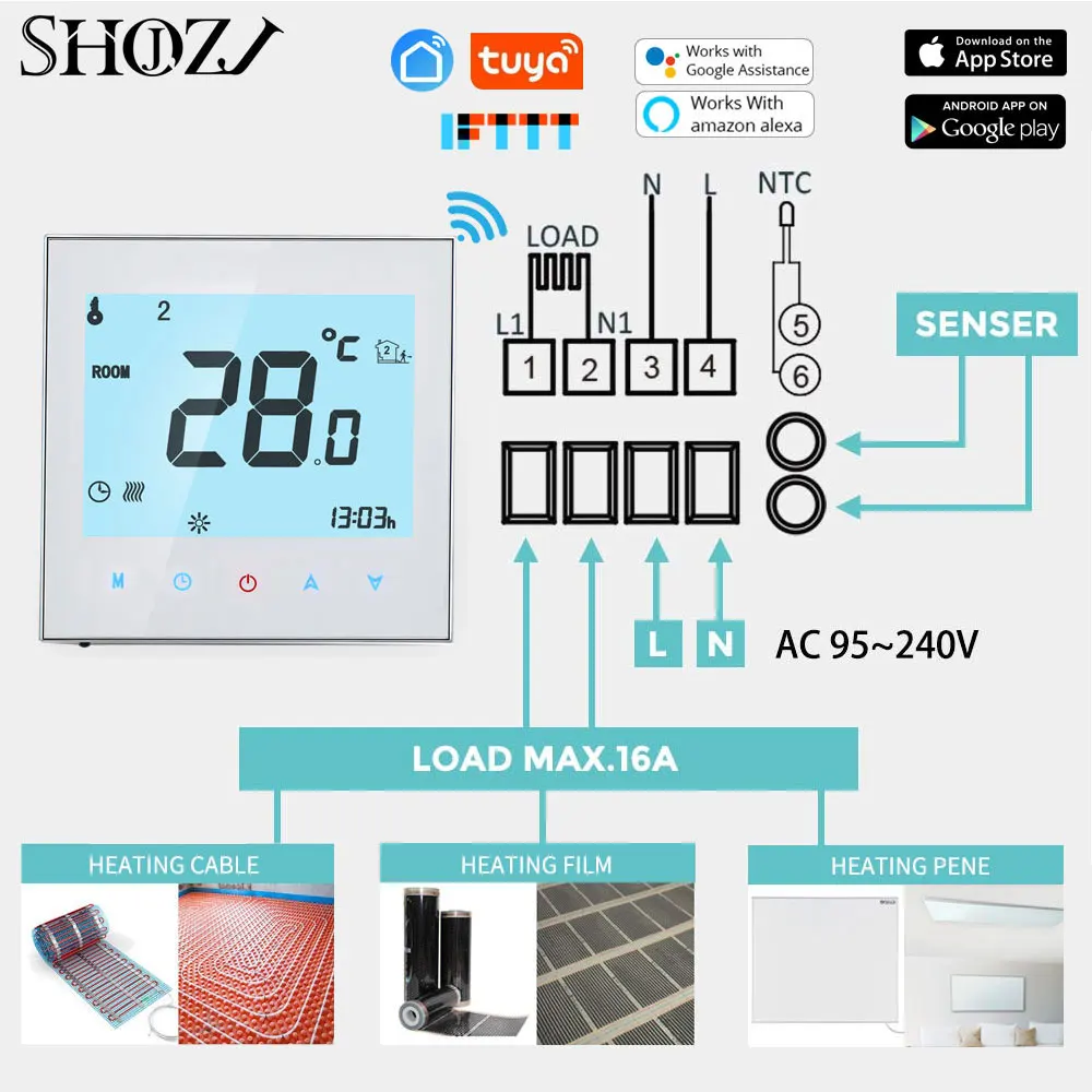 Подогрев пола тепловой электрический привод wifi термостат 16A теплый пол с коллектором клапан управления с Alexa Google home