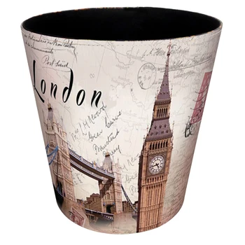 

26*20*26CM 10L Waterproof Leather Trash Bin Waste Container Garbage Can - Retro Big Ben