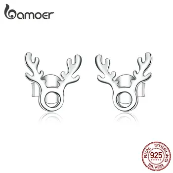 

BAMOER Elk Antlers Stud Earrings for Women 925 Sterling Silver Safe Silver Studs Jewelry for Girl Boucles Oreilles GAE116