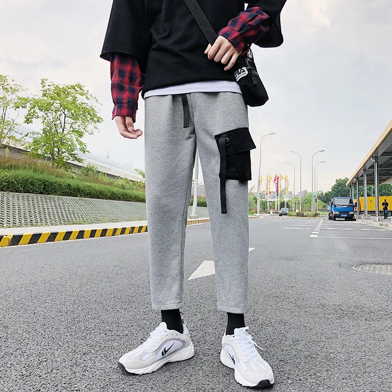 Men's Trousers 2019 Spring New Harbor Pockets Straight Tube Nine Pants Fashion Urban Feet Gray Black Youth Casual Men's Clothing Men's Trousers 2019 Spring New Harbor Pockets Straight Tube Nine Pants Fashion Urban Feet Gray Black Youth Casual Men's Clothing