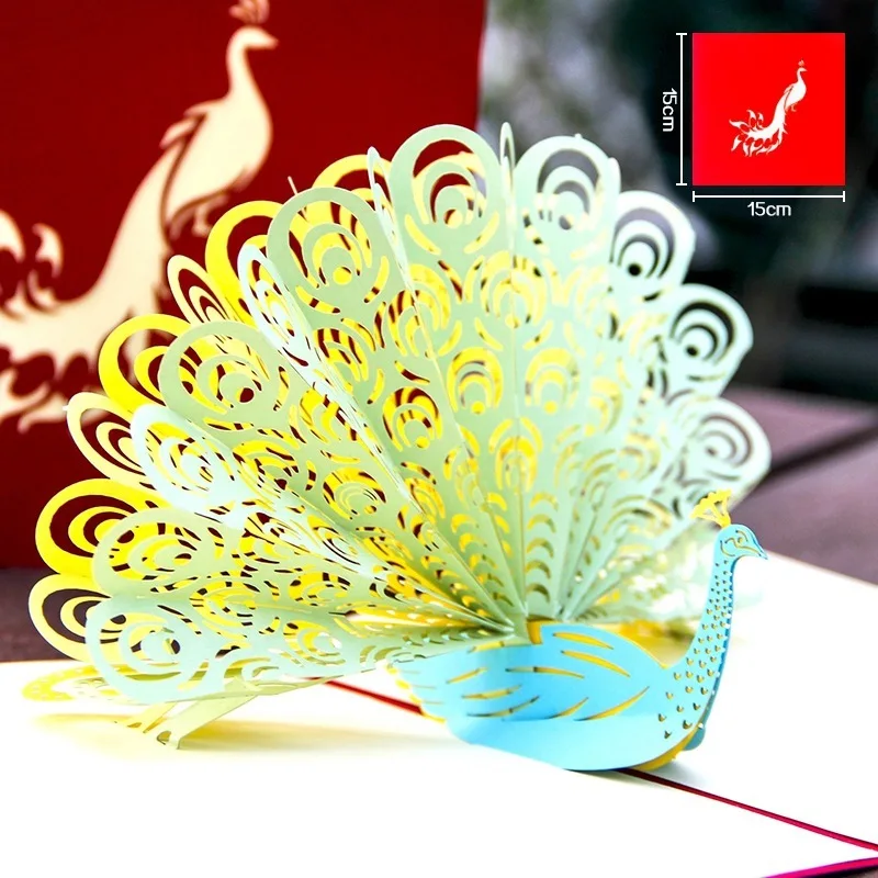  3d Paper Peacock Pop UP Cards Valentines Day Gift Postcard Stickers Wedding Invitation Greeting Car - 32994930774