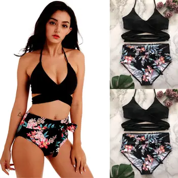 

Sexy Women High Waist Bandage Swimwear Bikini Bathing Suit Triangle Bandage Tankini Beach