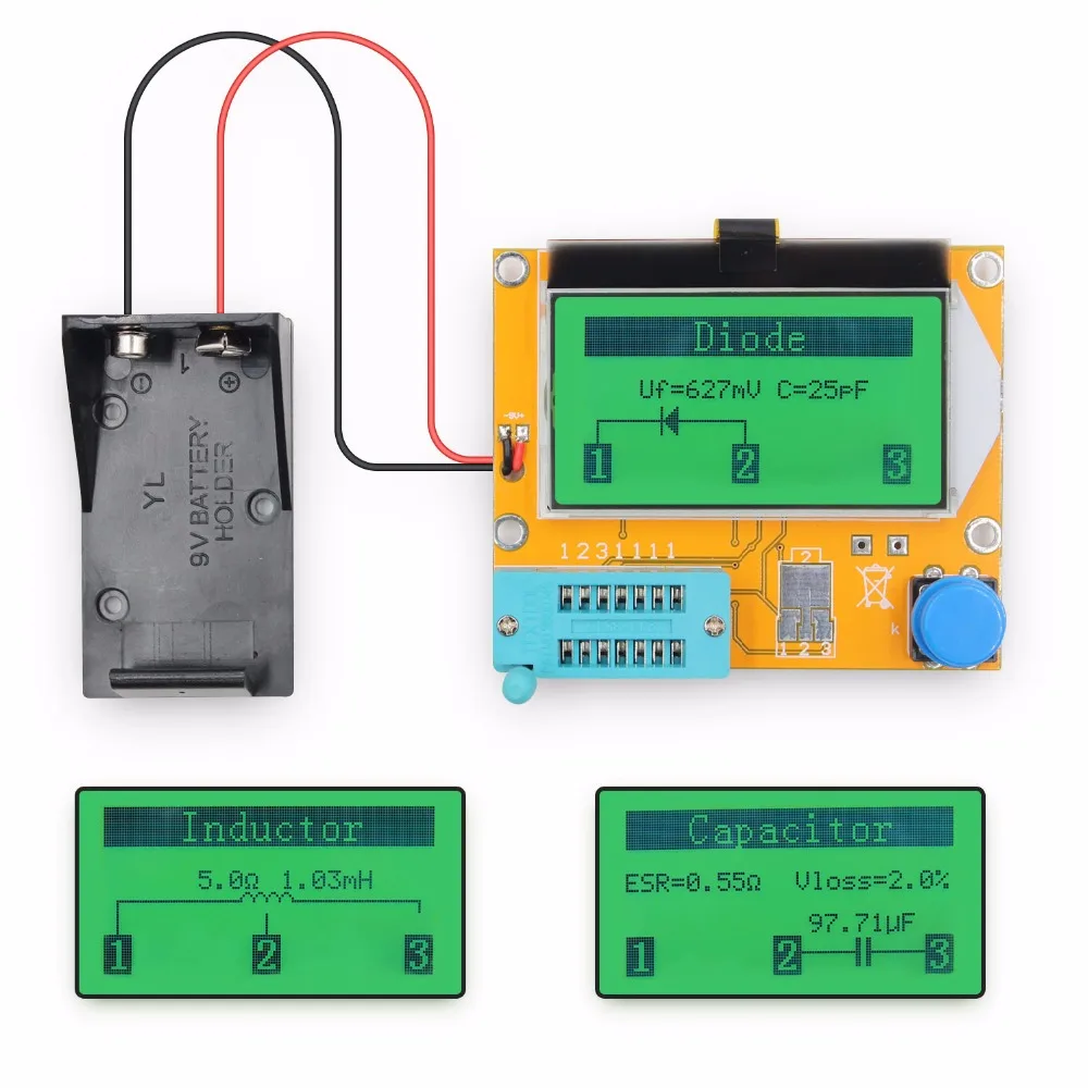 

Lcr T4 Digital Transistor Tester Diode Resistor Capacitor Capacitance Tester With Test Hook ESR Meter Automatic detection