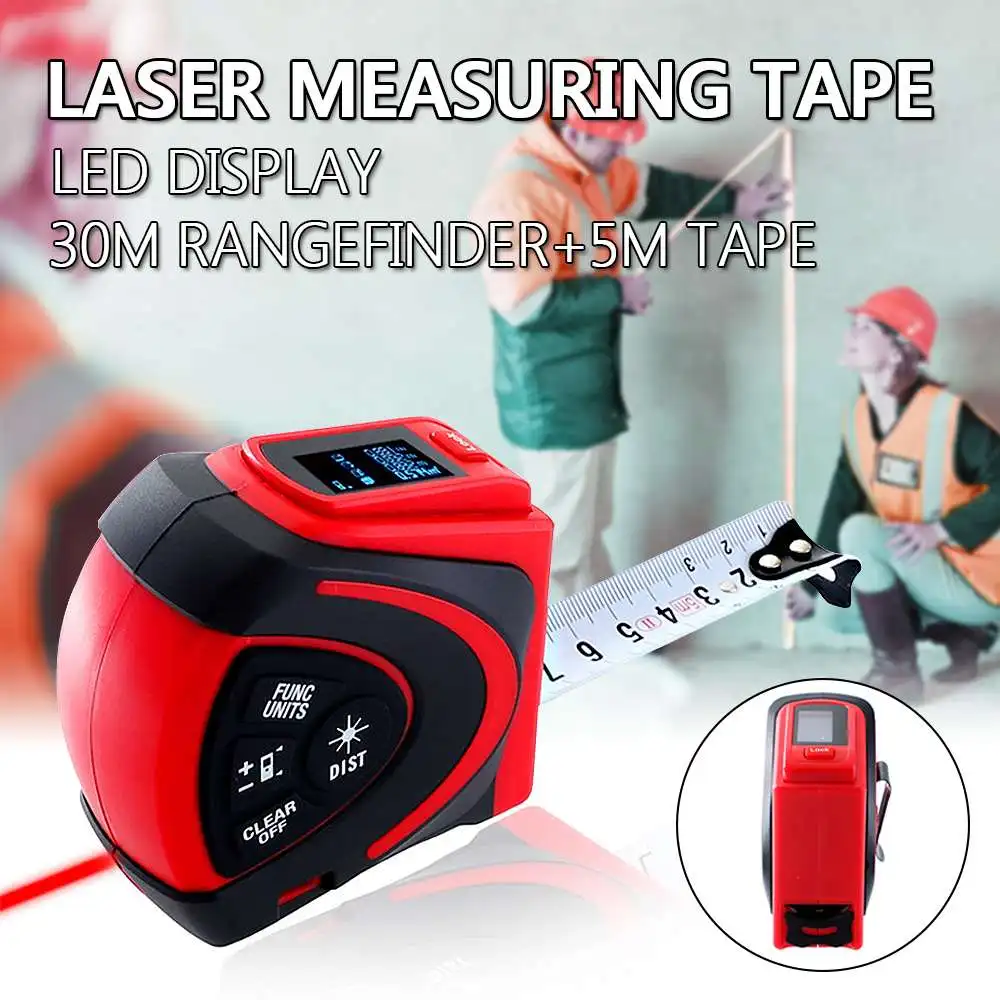 

2 In 1 Special Desgin Laser Digital Tape Measure 30M Range Finder With 5M Measuring Tape LED Laser Distance Meter