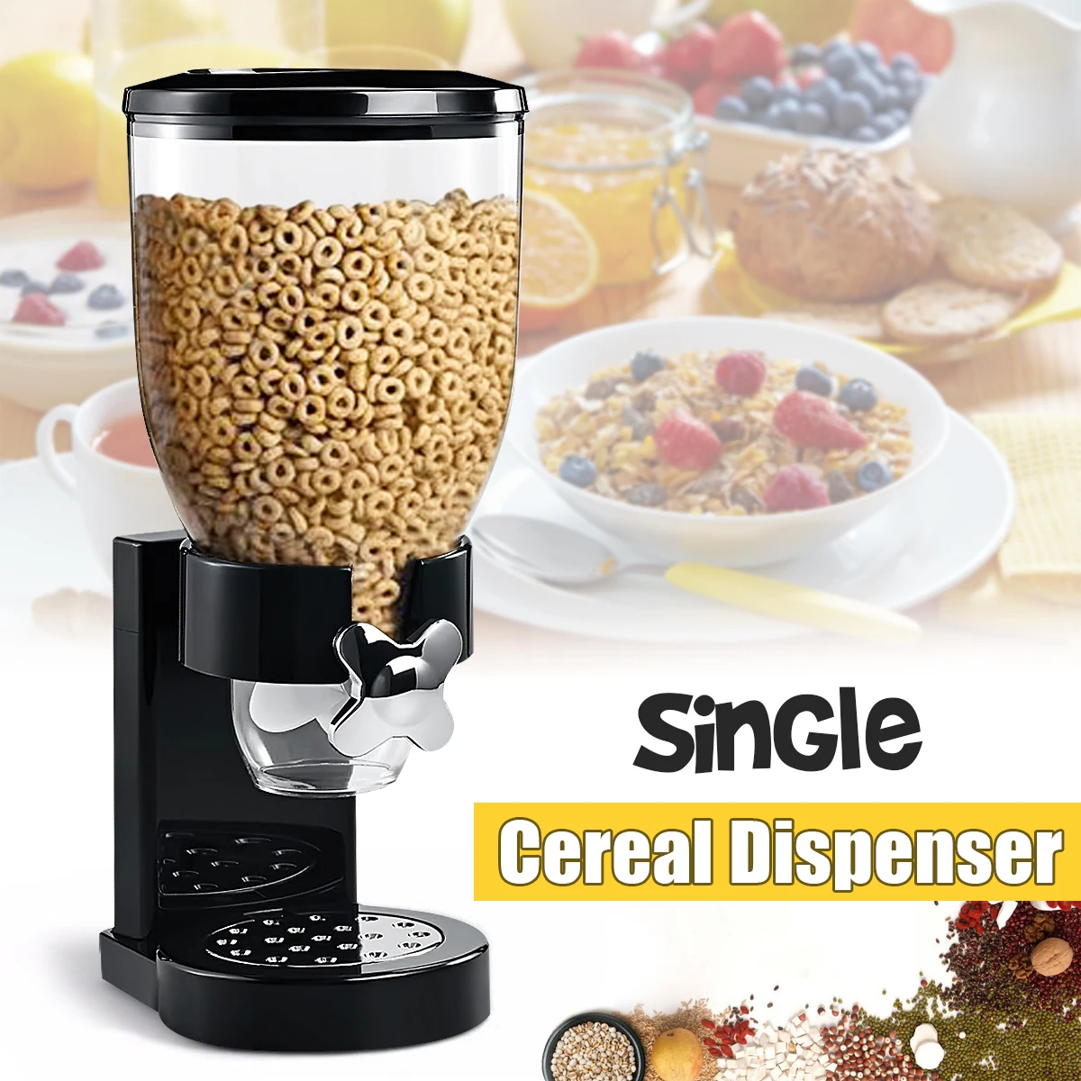 3.5L Single Cup Dry Food Cereal Nuts Dispenser Airtight Kitchen Storage
