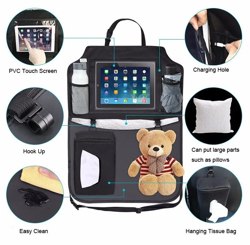OHANEE Органайзер на заднее сиденье автомобиля для iPad и планшета, автомобильные аксессуары, органайзер, сумка для хранения для взрослых и детей, коврик