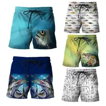 Мужские пляжные брюки 3D рыбий прямые шорты полосатые пляжные шорты