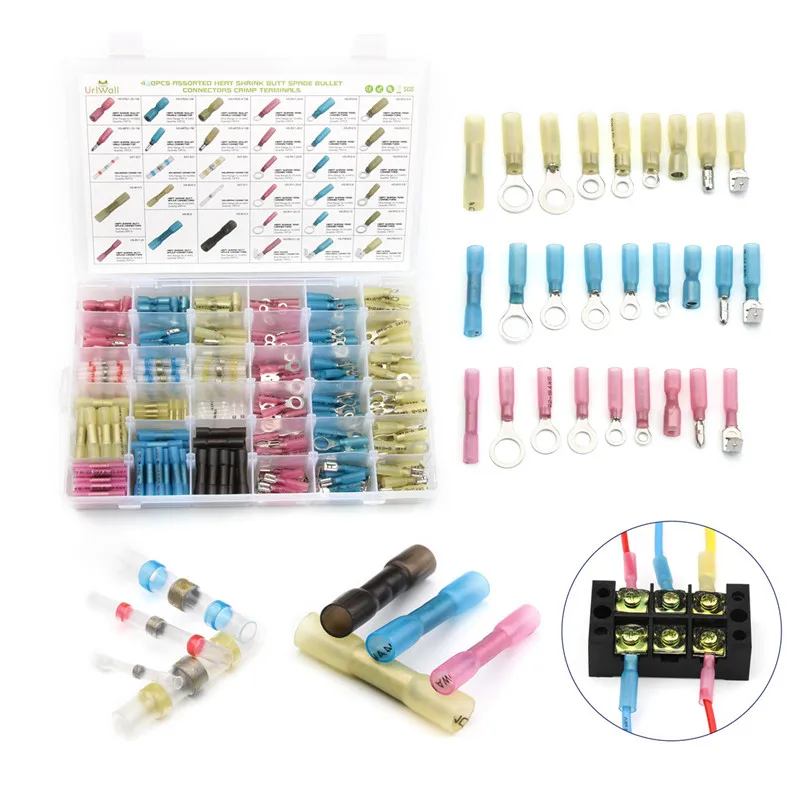 

420Pcs Insulated Solder Sleeve Butt Terminal Heat Shrink Butt Piggyback Bullet Ring Crimp Waterproof Wire Cable Connector Kit