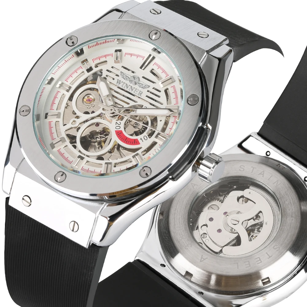 

Luxury Automatic-self-wind Mechanical Wrist Watch Silicone Watch Band Business Style Clock Male Gifts relogios masculino