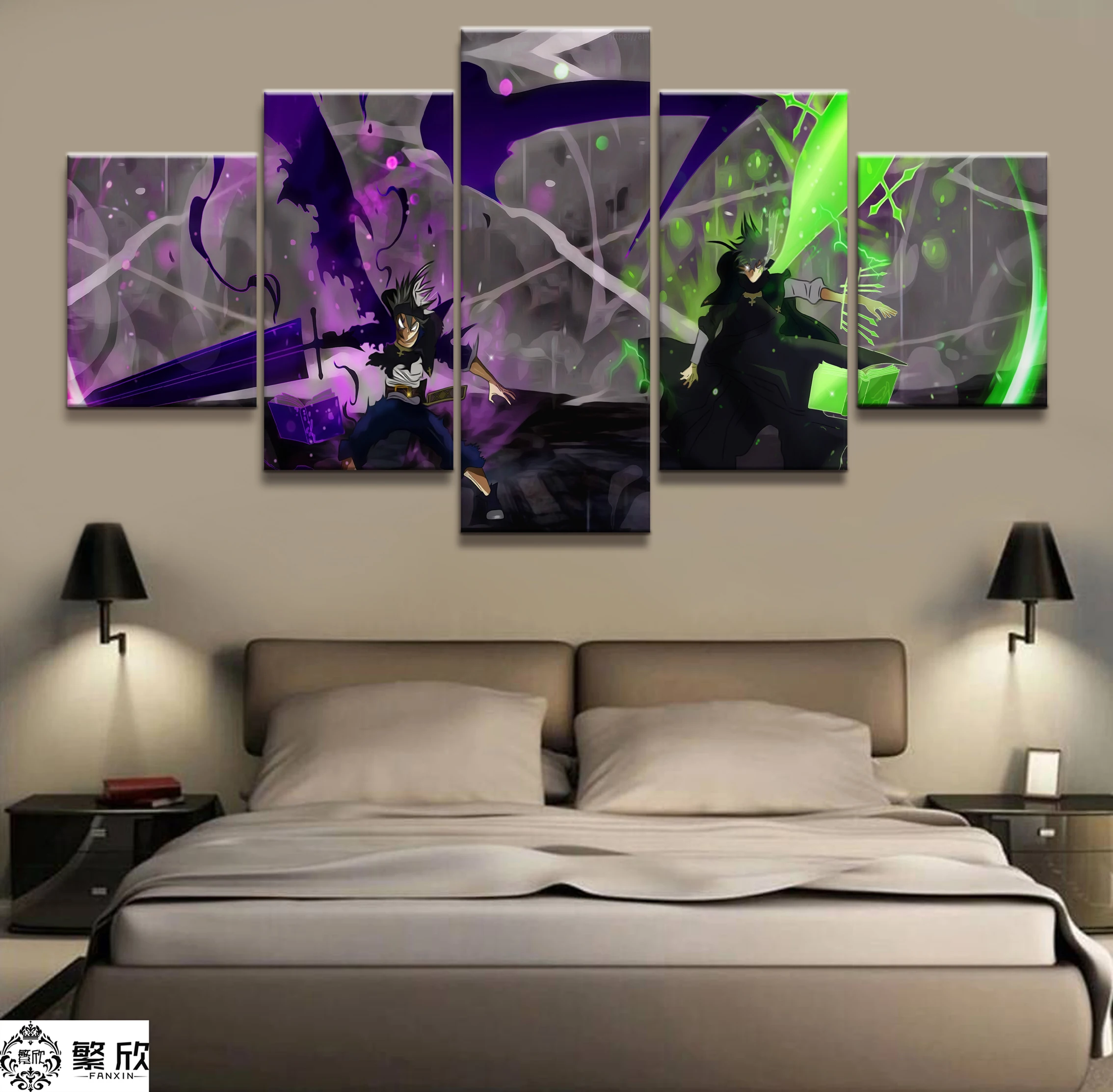 

Home Decor Modular Canvas Painting Picture 5 Piece Black Clover Animation Character Poster Wall For Home Canvas Wholesale