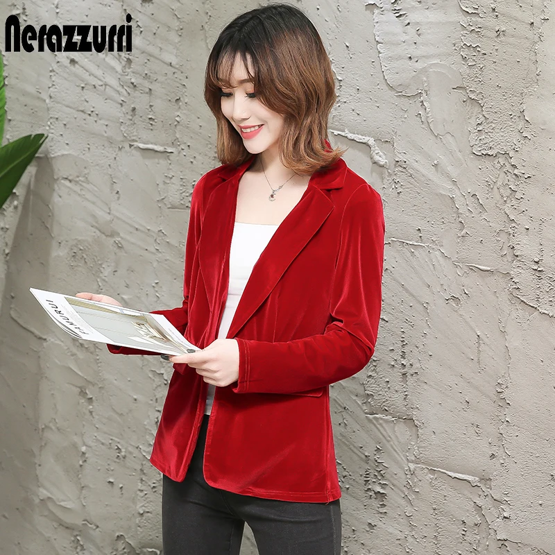 Nerazzurri ladies blazers fashionable work wear jacket elegant plus size slim red black women blazers and jackets velvet blazer