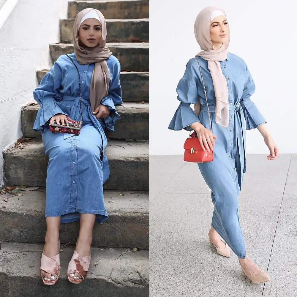 

Denim Kaftan Dubai Abaya Kimono Muslim Hijab Dress Abayas For Women Robe Caftan Marocain Qatar Turkish Elbise Islamic Clothing