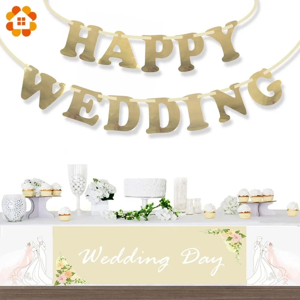 1set 3m Gold Wedding Banner Diy Paper Garlands Bunting Flag