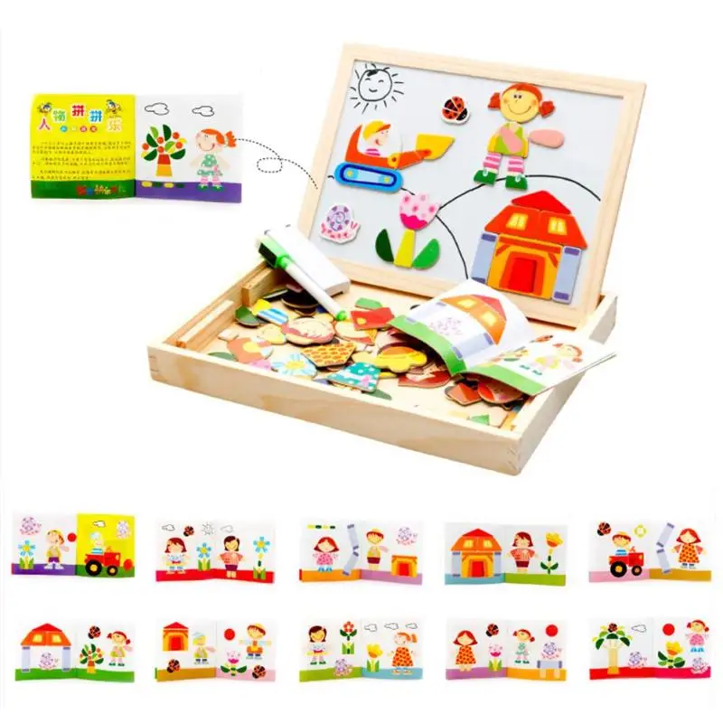 Мультяшная фигурка деревянная магнитная головоломка чертежная доска коробка детская развивающая игрушка подарок детская головоломка