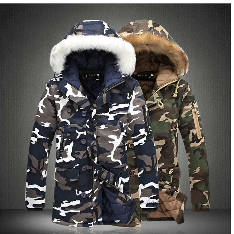

Winter Camouflage Jackets Men Fur Collar Thick Warm Jackets And Coats Outwear Windbreaker Plus Size S-5XL Coat Men Clothes