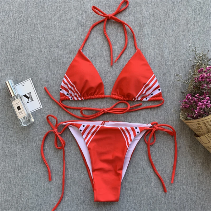 

Women Bikini Set Striped Push Up Padded Swimsuit Halter Bathing Suit Swimwear Beach Wear Women Swimming Bikini Biquinis Feminino
