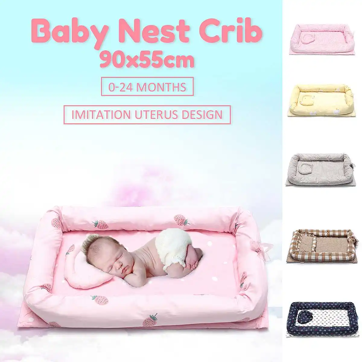 

Multifunctional Baby Nest Crib with Pillow Infant Bag Portable Newborn Foldable Travel Bed with Bumper Cot Mattress 90x55x15cm