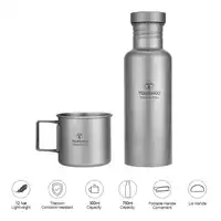 TOMTOP Outdoor Servies 300ml Titanium Cup en 750ml Titanium Water Fles Water Cup Kachel Fles voor Outdoor Camping wandelen