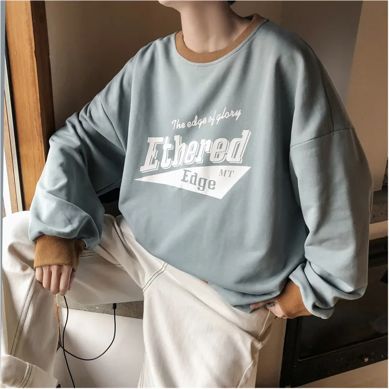 

Men's Sweatshirt 2019 Spring New Round Neck Print Loose Trend Couples Pullovers No Cap Sweatshirt Personality Casual Men's Wear