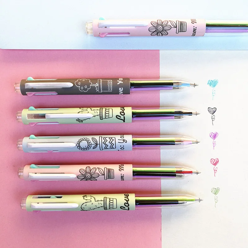

1PC 5 Colors In 1 Ballpoint Pens Cute Cactus Pens Kawaii Multicolor Ball Pens For Kids Gift School Office Supplies Stationery