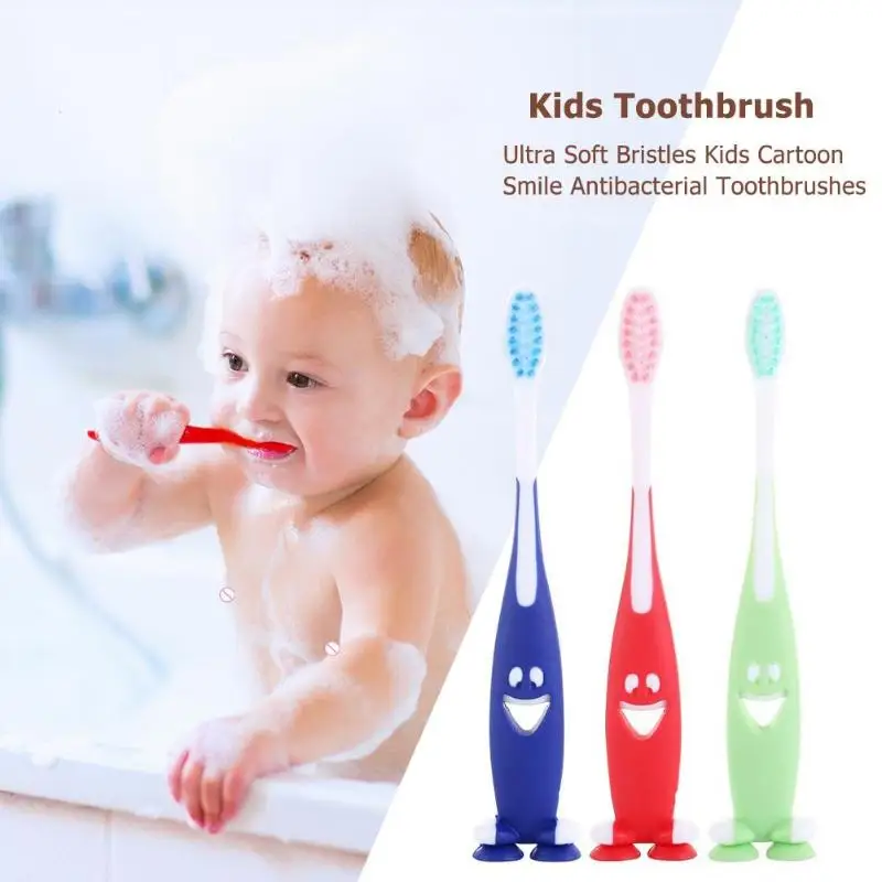 3pcs/Set Ultra Soft Bristles Toothbrush Kids Children Cartoon Smile Antibacterial Toothbrushes Kit