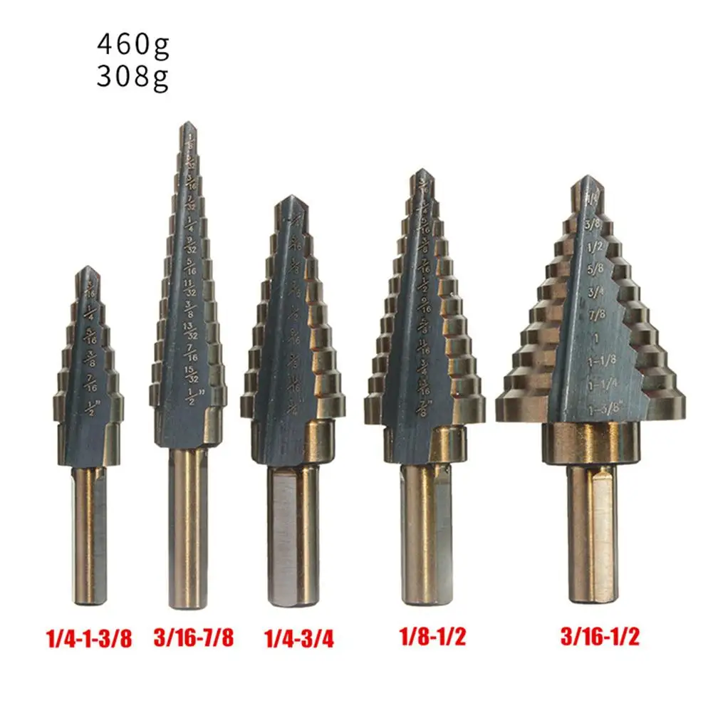AsyPets 5Pcs/Set Triangular Shank High Speed Steel Multiple Hole Step Drill Bit Hole Opener Set