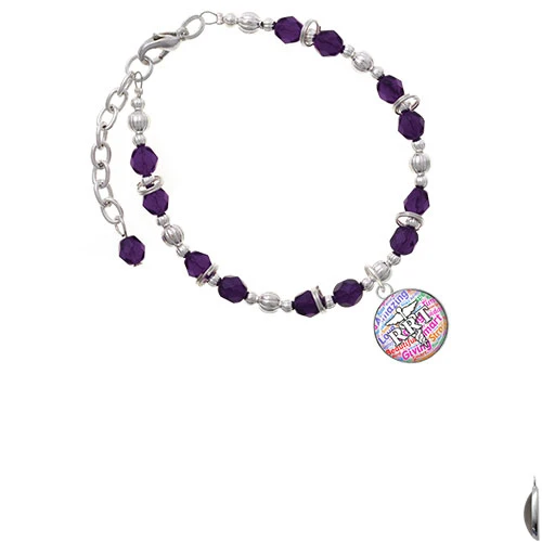 Silvertone Domed Multi Color RRT Purple Beaded Bracelet |