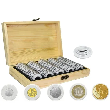 

Wooden Storage Container Wooden Round Coins Capsules Case Coins Collection Box Coins Display Case Storage Box