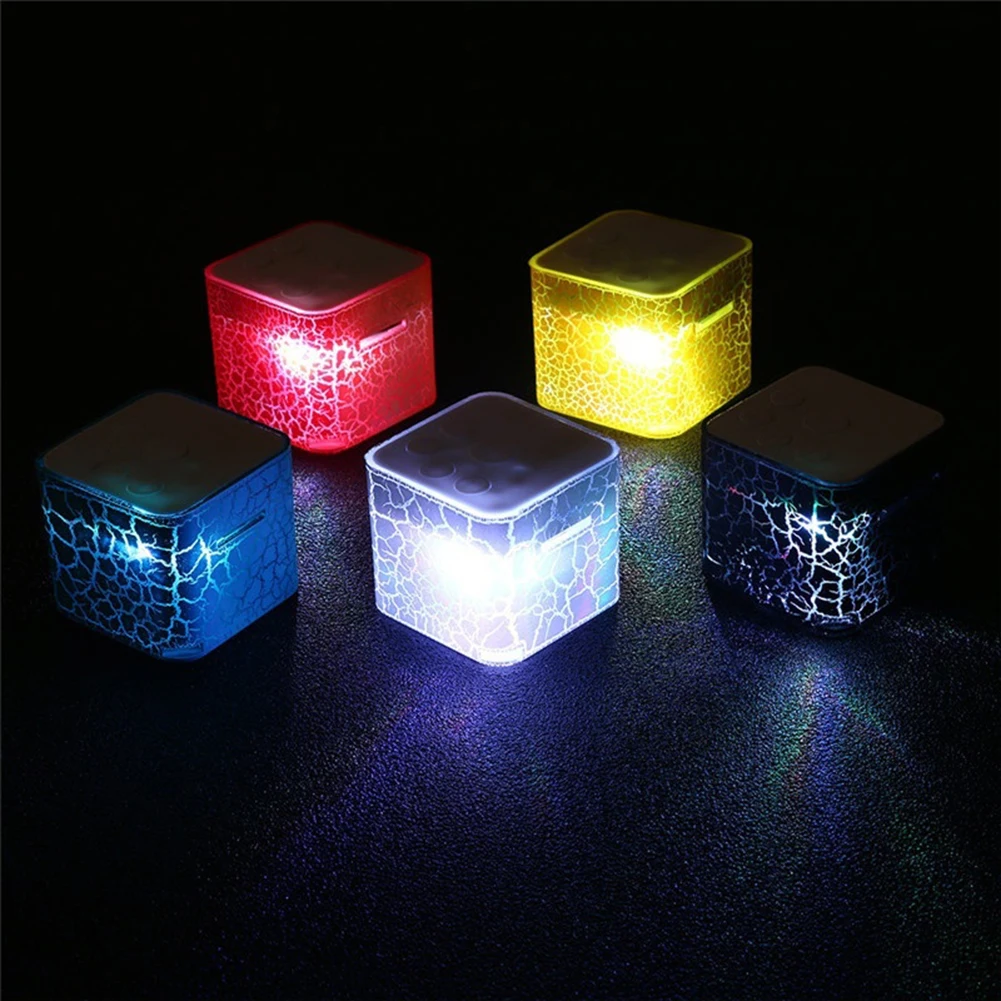 

Portable Mini Speaker Colorful Crack LED Light Small Speaker Sound Box Cube Support Micro SD/TF Card