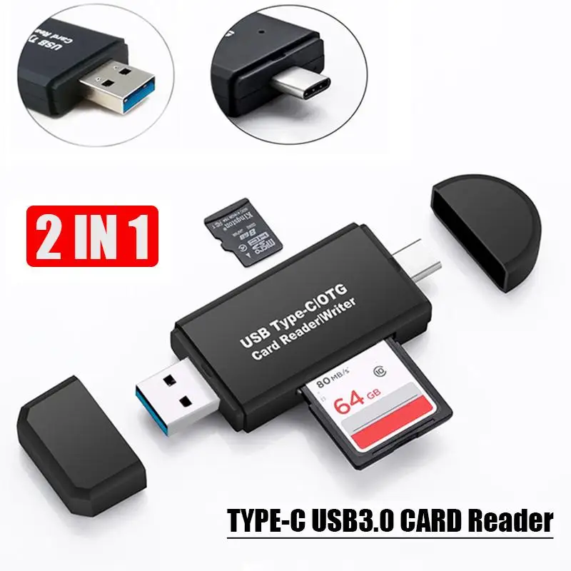 

Type-C Card Reader USB 3.0 Micro SD TF Type C Multi Memory Card Reader Plug In And Play Smart 2-In-1 Multifunctional Card Reader