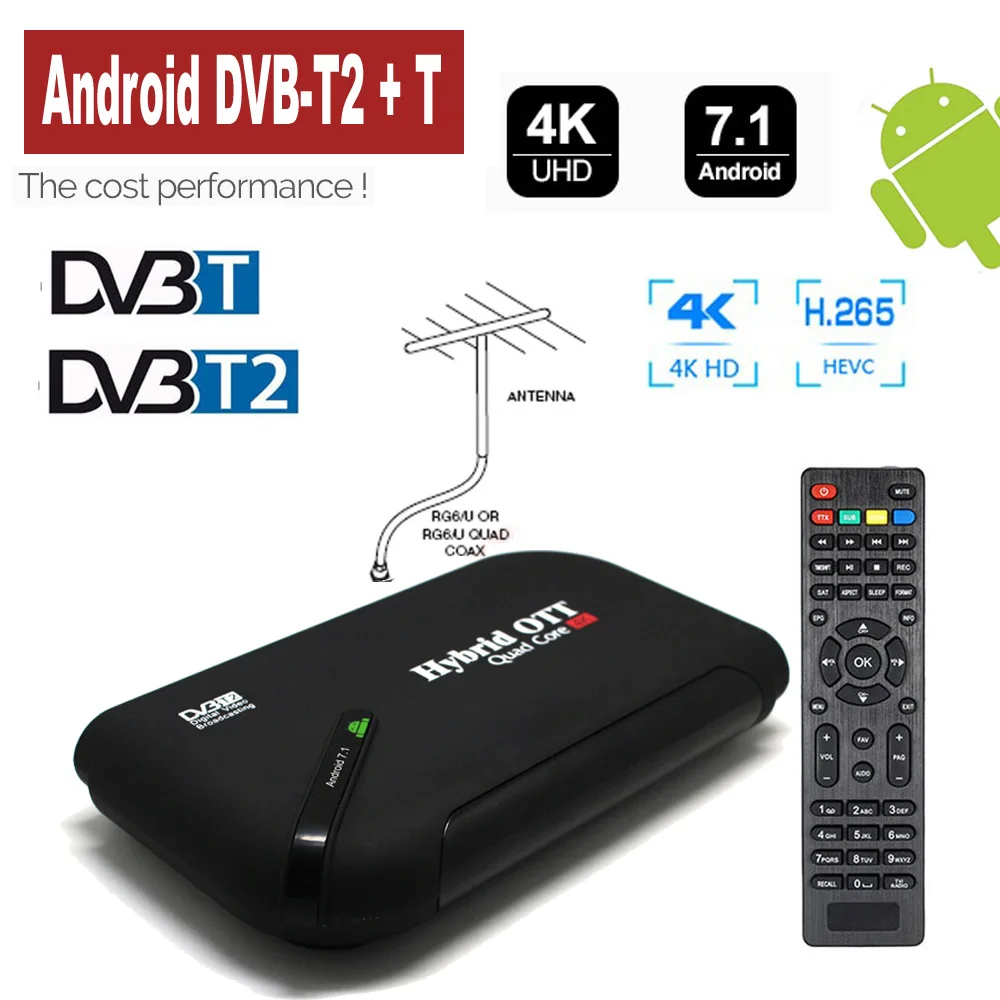 

Hybrid Terrisal Receiver Quad Core 7.1 Android TV Box 4K Receptor tv tuner DVB T2 Digital Terrestrial DVB-T2 Set top box Wifi