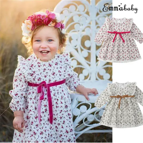 

Kids Baby Girls Princess Floral Dress Toddler Long Sleeve Party Dresses Tops
