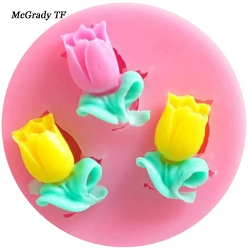 

3 Holes Tulip Flowers Cake Mold Silicone Fower Fondant Cake Decorating Tools DIY Tulip Flower Safe Moulds Cake Mold Cake Tools