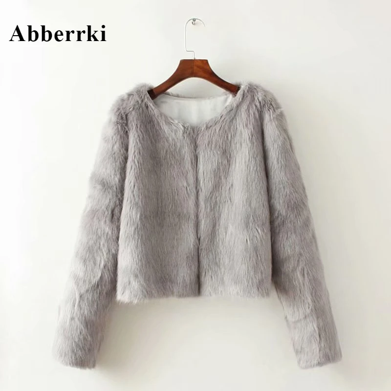 

Winter New Women's Clothing Pure Color Round Collar Long Sleeve Short Faux Fur Coat Jacket