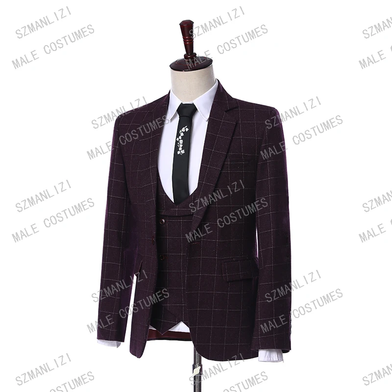 2019 элегантный брендовый дизайн Terno Slim Fit 3 штуки шерстяные деловые мужские