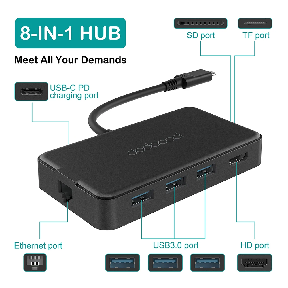 Адаптер dodocool 8 в 1 с USB 3 0 и поддержкой SD/TF карт|USB-хабы| |