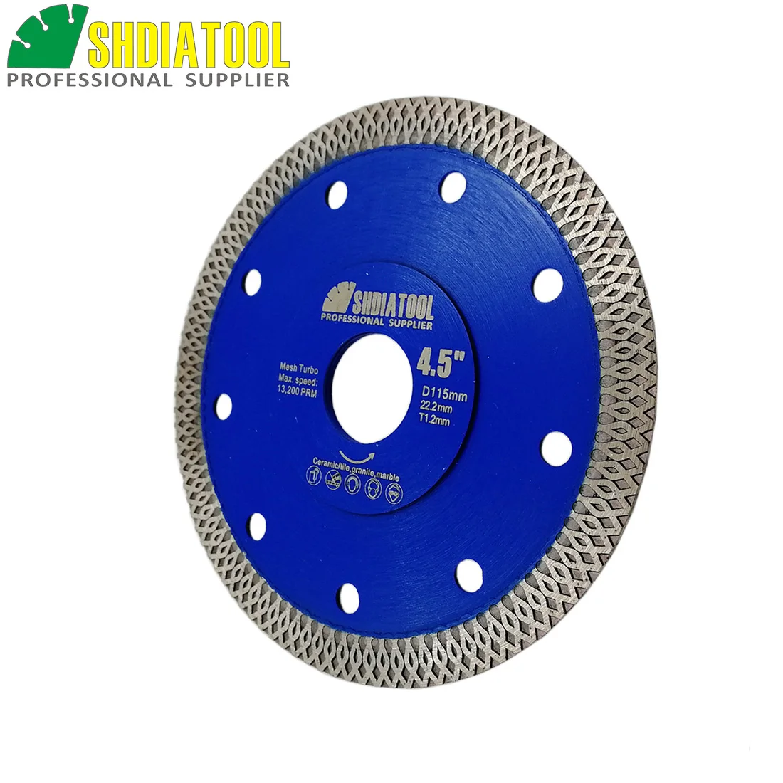 SHDIATOOL 2units Dia 4.5inch/115mm Hot pressed X Mesh Turbo Diamond Saw blade Diamond height 10MM Cutting Disc for Ceramic Tile