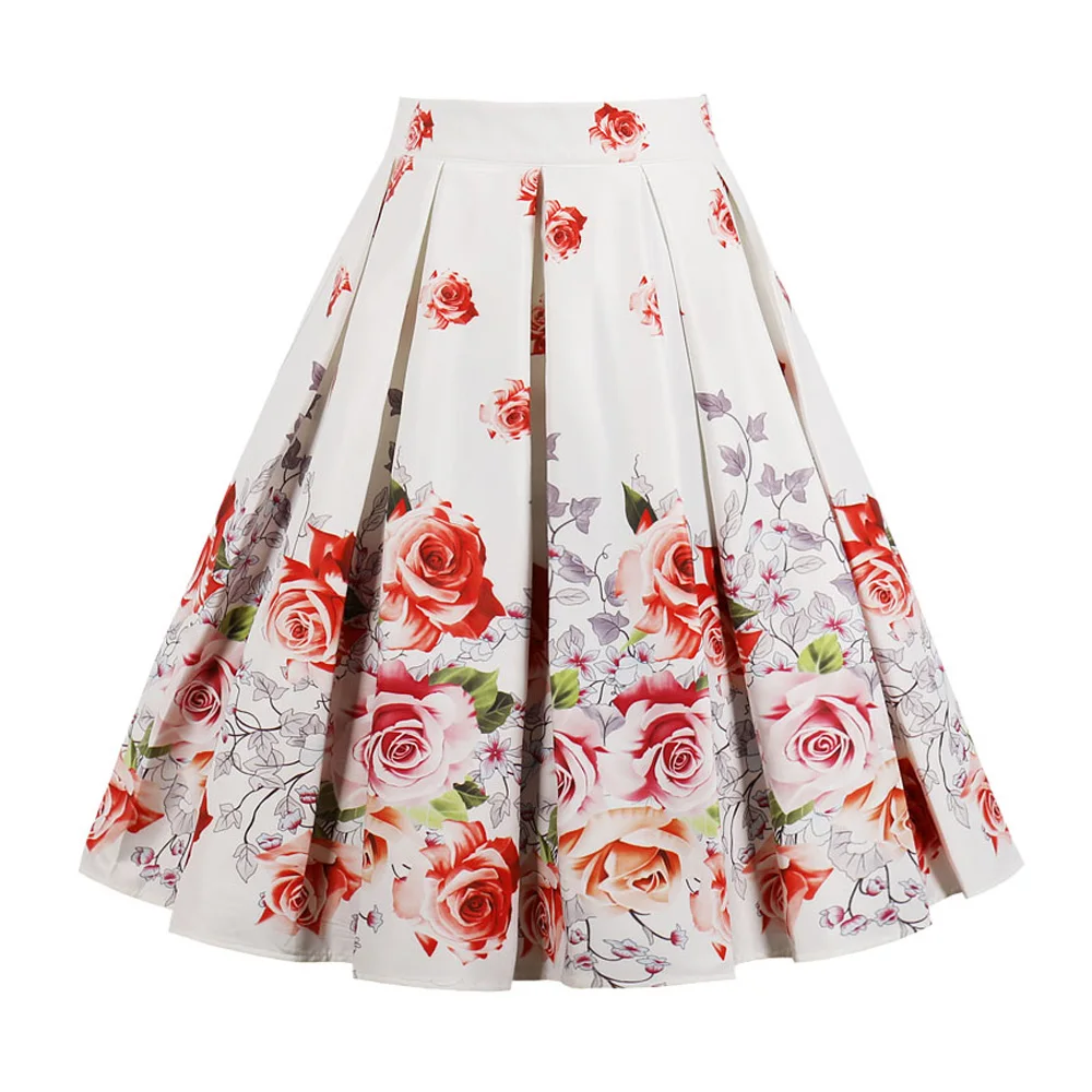

Wipalo Floral Print Vintage Skirts Women Plus Size High Waist Knee-Length Skirts Casual Ruffles Midi Skirts A-Line Party Skirt