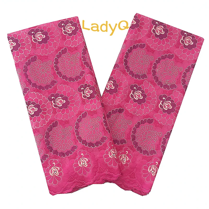 

LadyQ Embroidered Cotton Materials African Voile Swiss Lace Fabric With Stones Fushia Pink 2018 Nigerian Lace Dry Lace Fabric