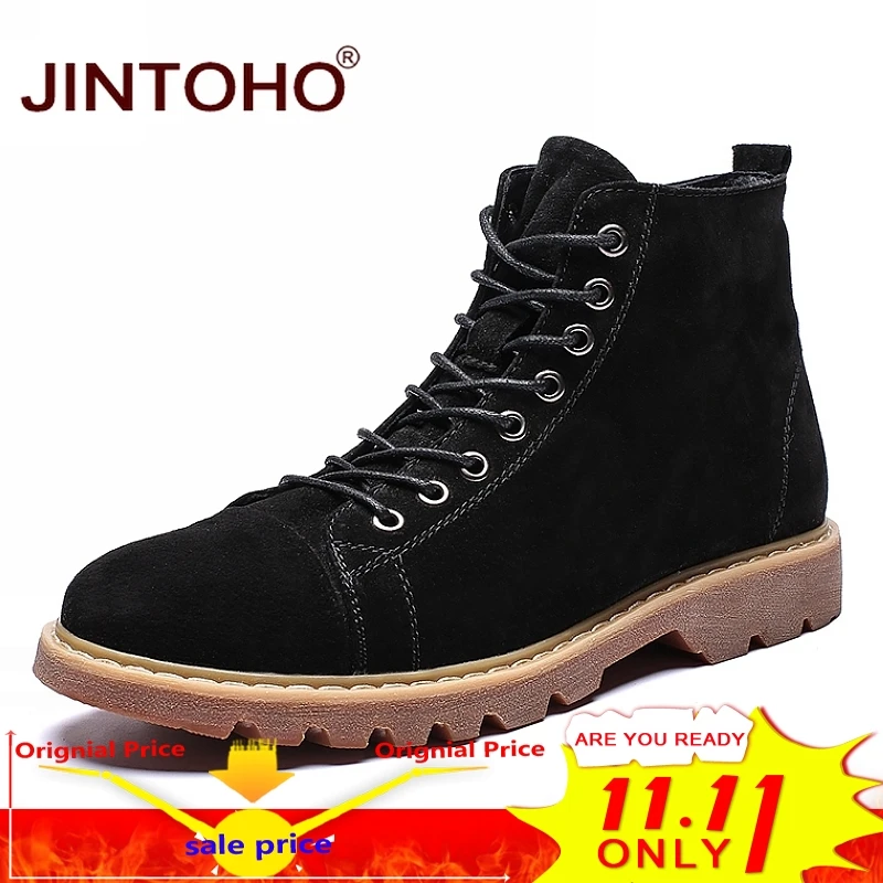 

JINTOHO Fashion Men Winter Boots Big Size Winter Men Shoes Black Leather Boots For Men Luxury Brand Men Leather Shoes Male Boots
