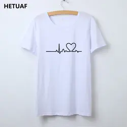 HETUAF Heartbeat Love футболка женская с графикой для хипстеров футболки Женская корейская модная женская футболка женские Топы Harajuku Camisetas Mujer