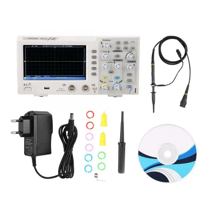 

DS1022 7in LCD Display 2 Channel Digital Oscilloscope 20MHz 100-240V Electronic Measuring Instrument